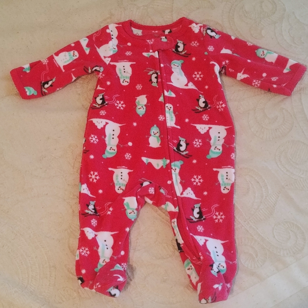 Pink Penguins & Snowmen Zipper Footie Pajamas